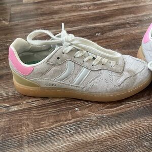 Coolway Beige Suede Sneakers with Pink Heel Accent